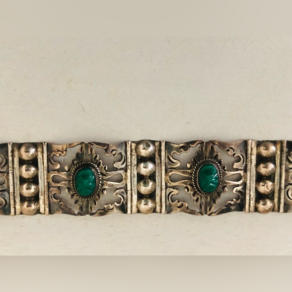 Beautiful Pre Eagle 1940’s Mexican 4 Panel Aztec Face Design - Sterling Bracelet - Picture 9 of 14